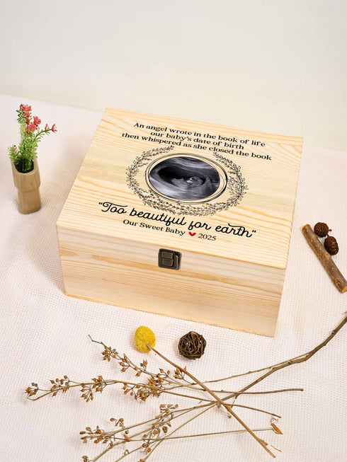 Personalized Baby Memorial Wooden Keepsake Box – Too Beautiful for Earth